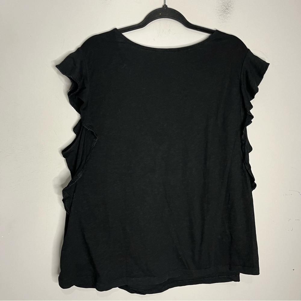 Caslon Embroidered Flutter Sleeve Black & White Flowy Top, size 2X - Picture 6 of 10